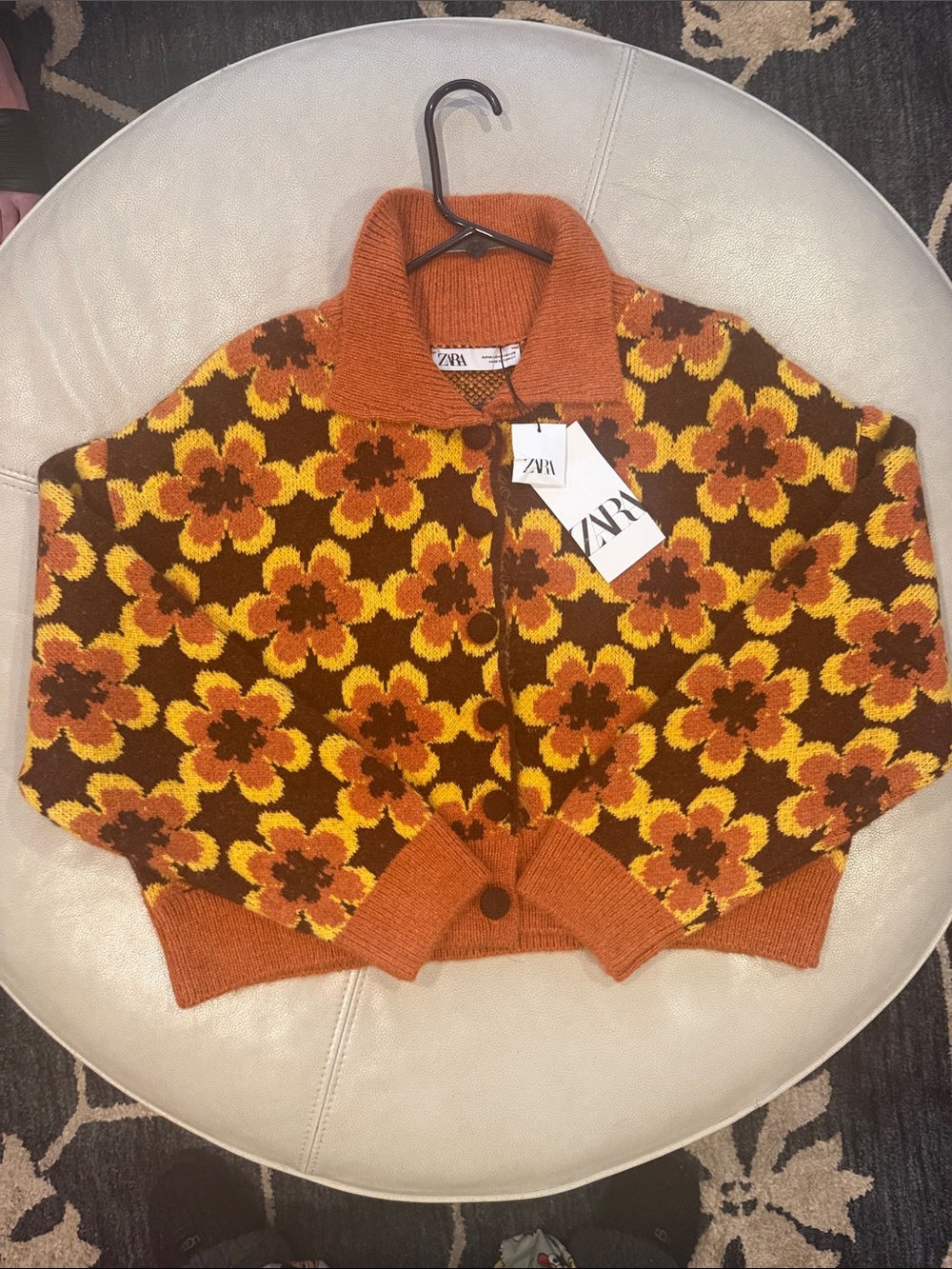 Zara Orange, Yellow & Brown Floral Knit Cardigan. RARE!  Tags!!!
